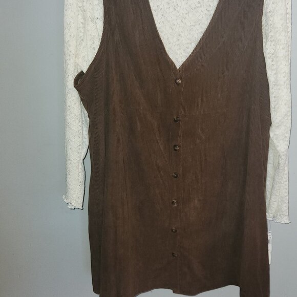 Vintage corduroy jumper dress and lace shirt.Perfect Thanksgiving Hostess outfit - Picture 3 of 5